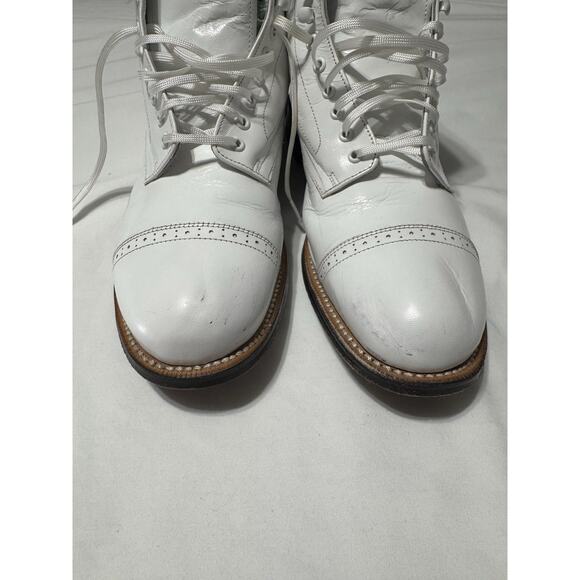 Stacy Adams White Leather Cap Toe Dress Boots Men’s 7.5D Lace Up Formal Vintage - Picture 4 of 10